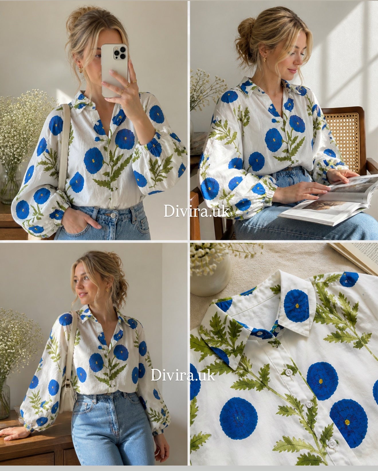 Blue Poppy Cotton Shirt
