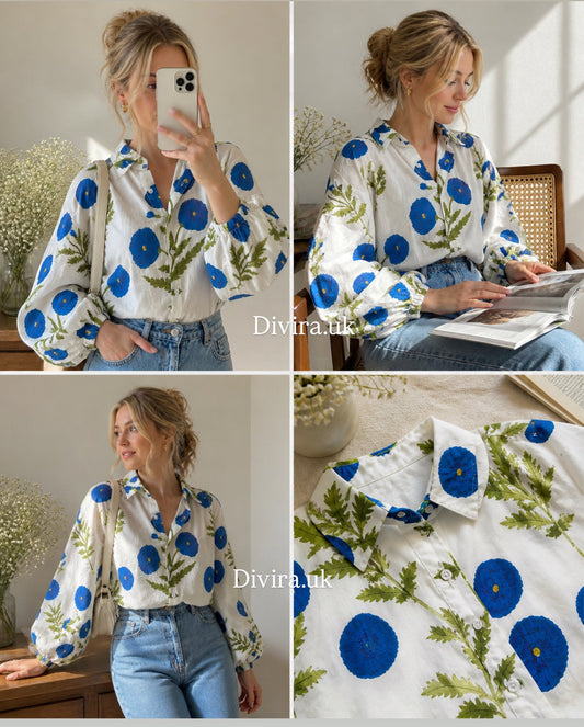 Blue Poppy Cotton Shirt