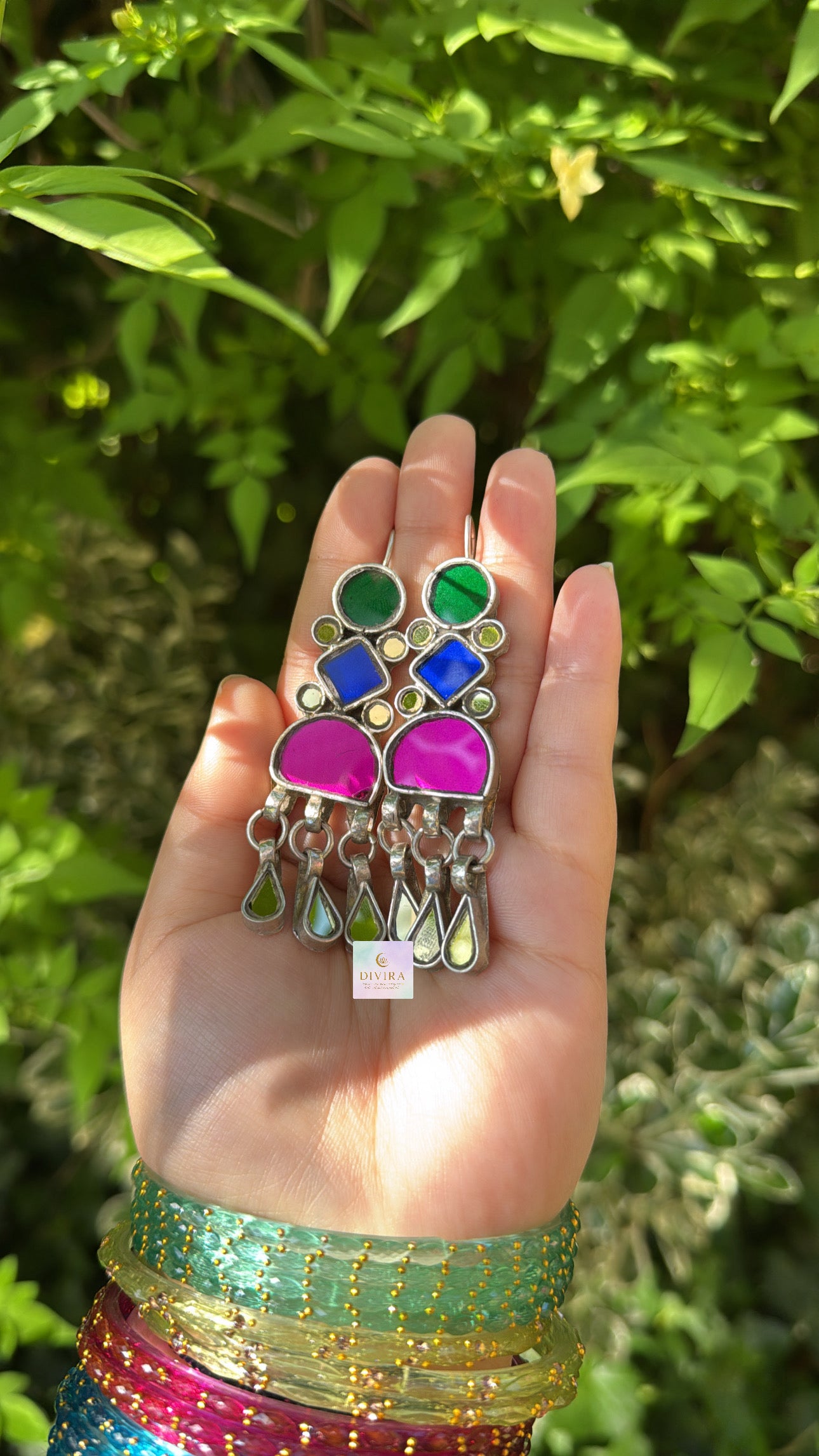 Green Blue and Pink earrings