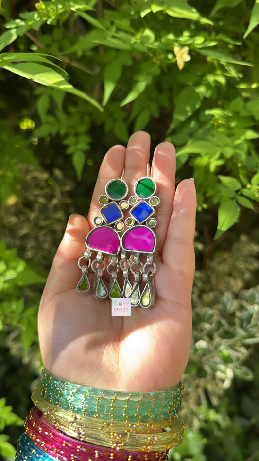 Green Blue and Pink earrings