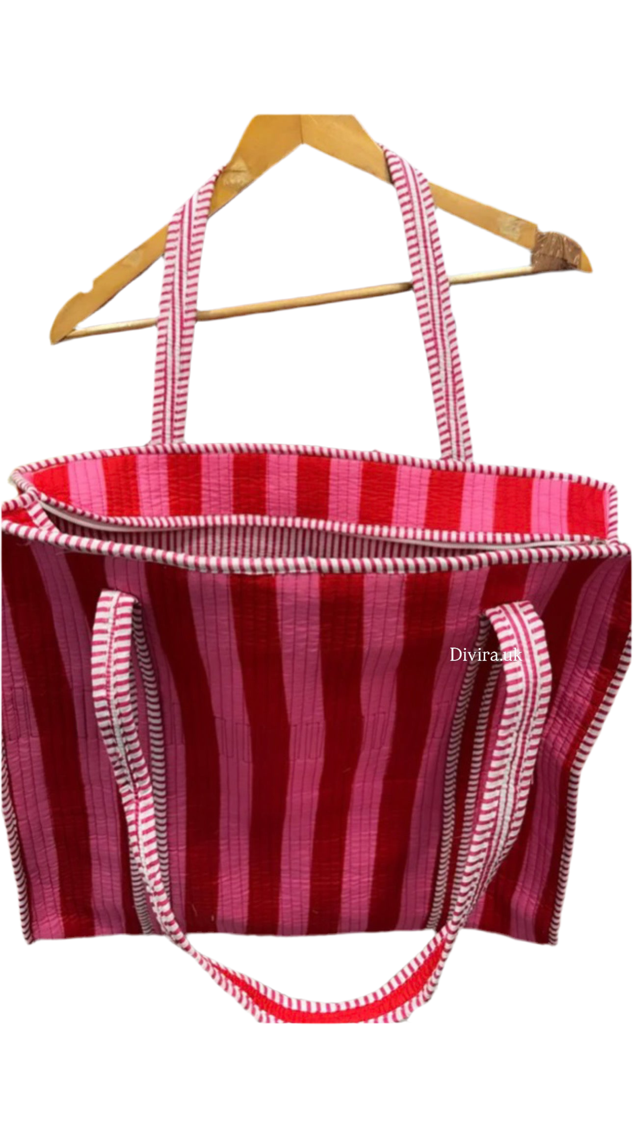 Pink stripes quilted tote bag