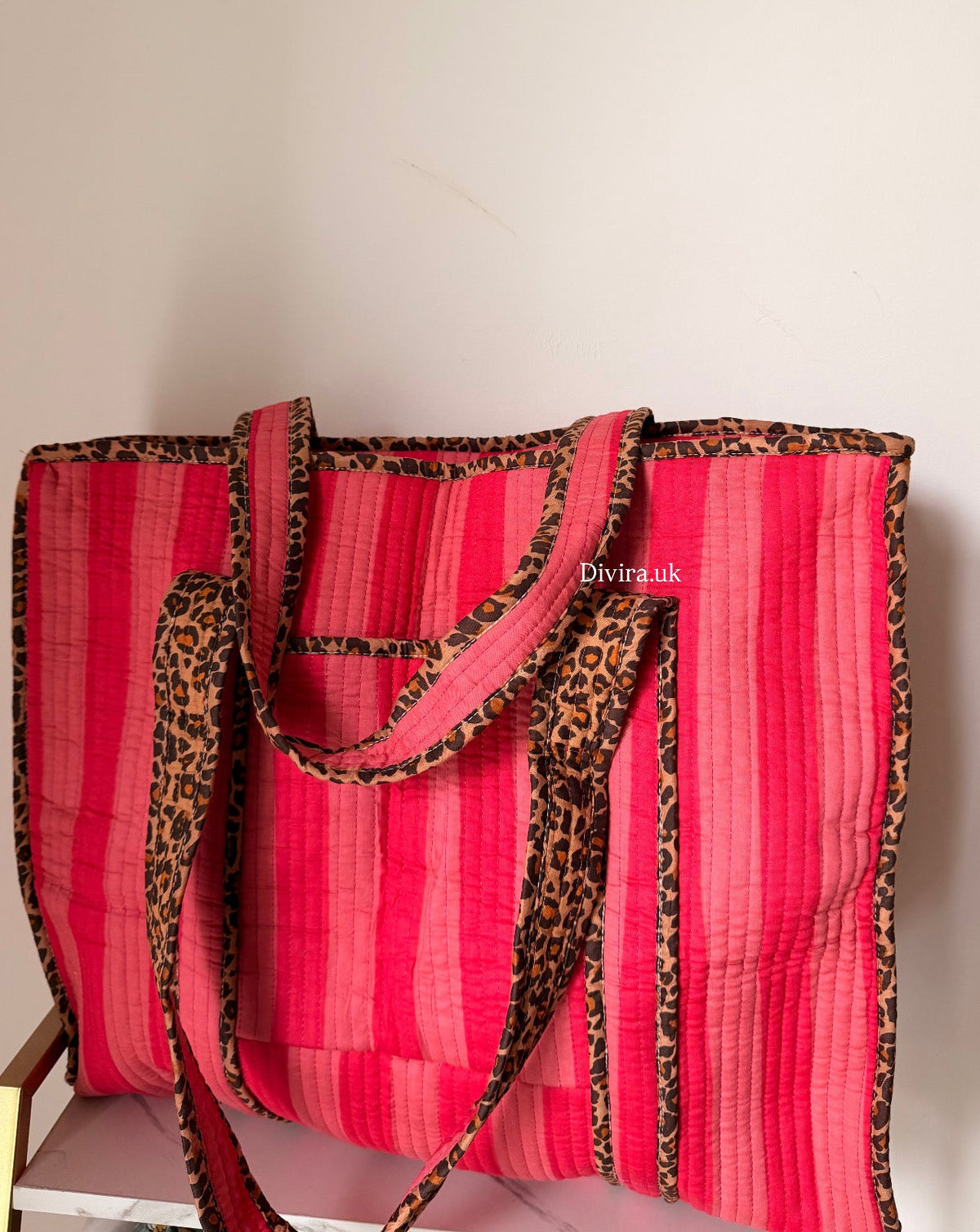Stripes & Leopard Large Tote Bag