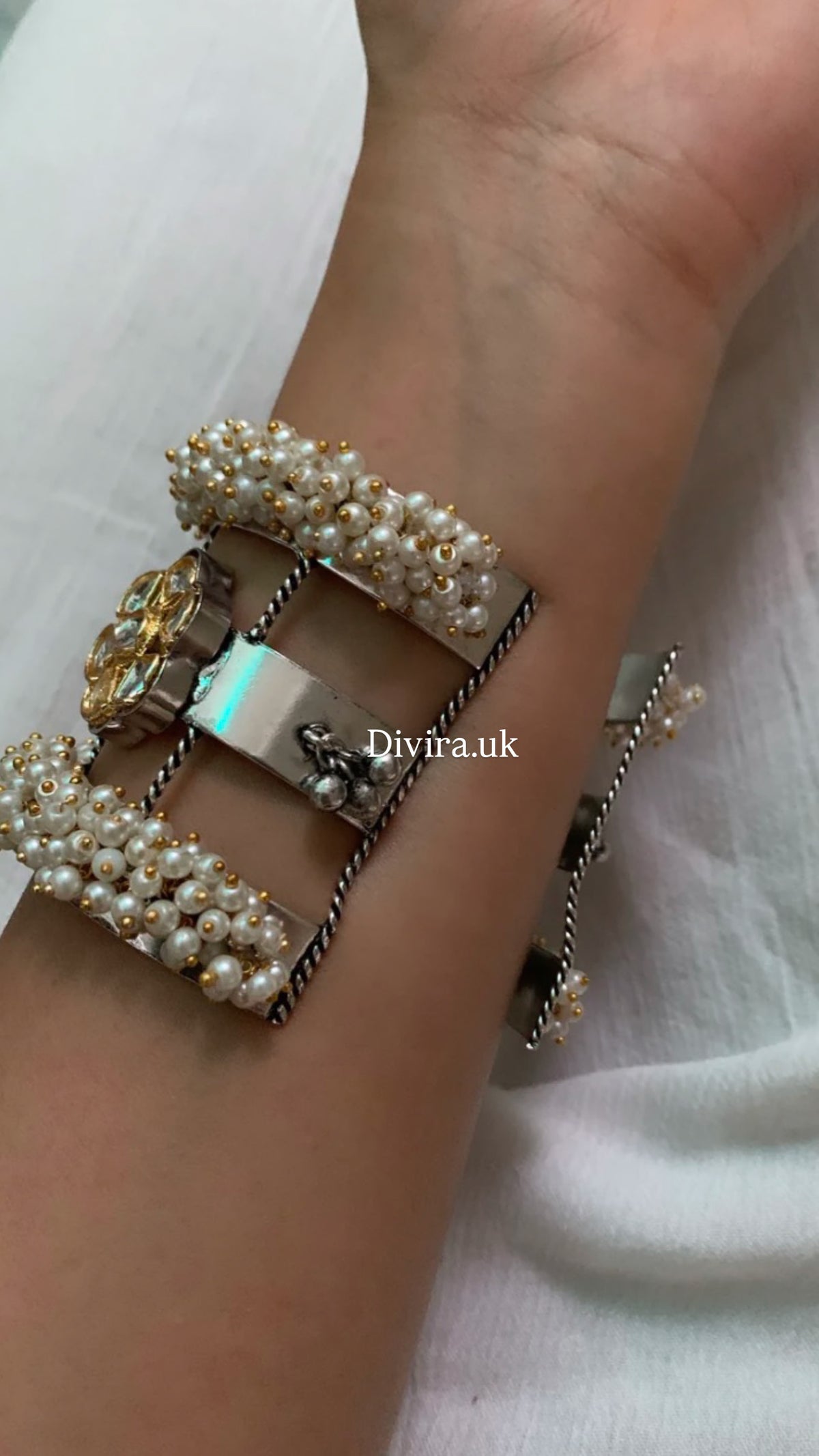 German Silver Kundan Floral Kada