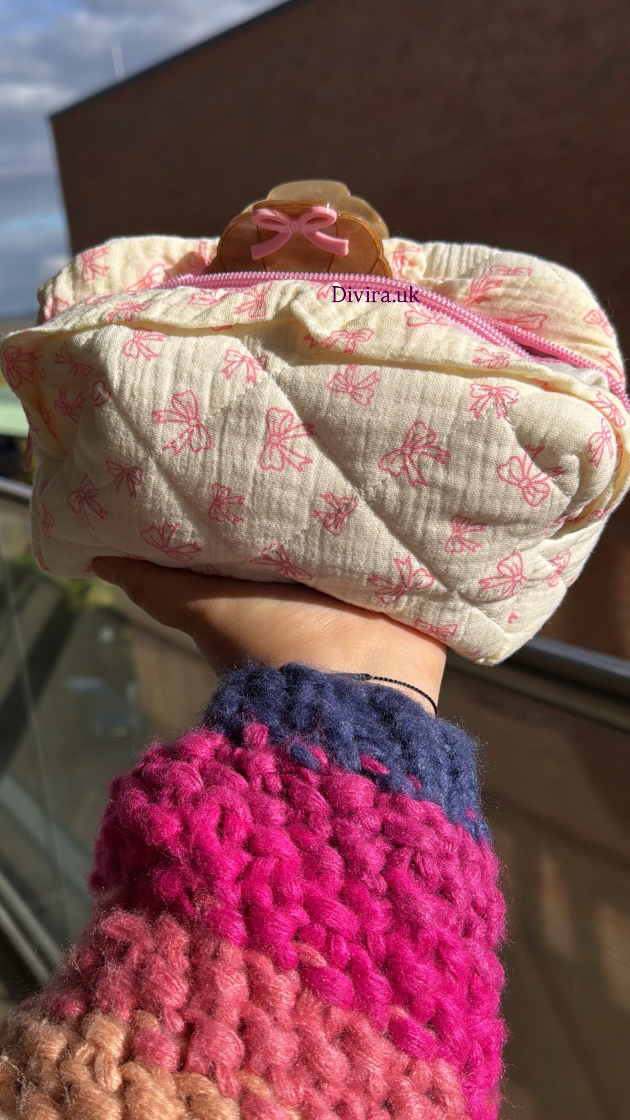 Quilted Bow Travel/Makeup Bag