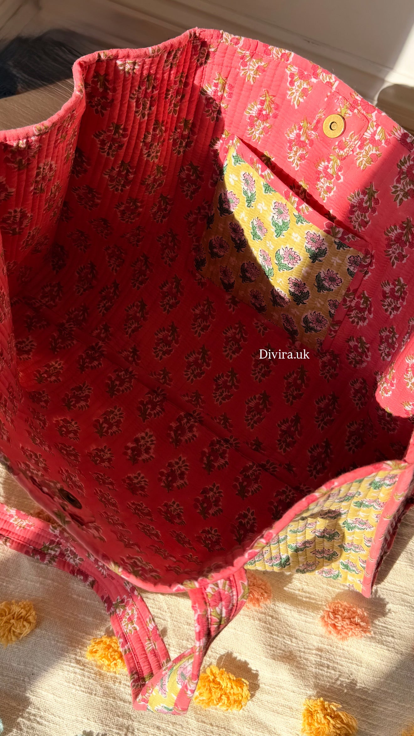 Green quilted tote bag