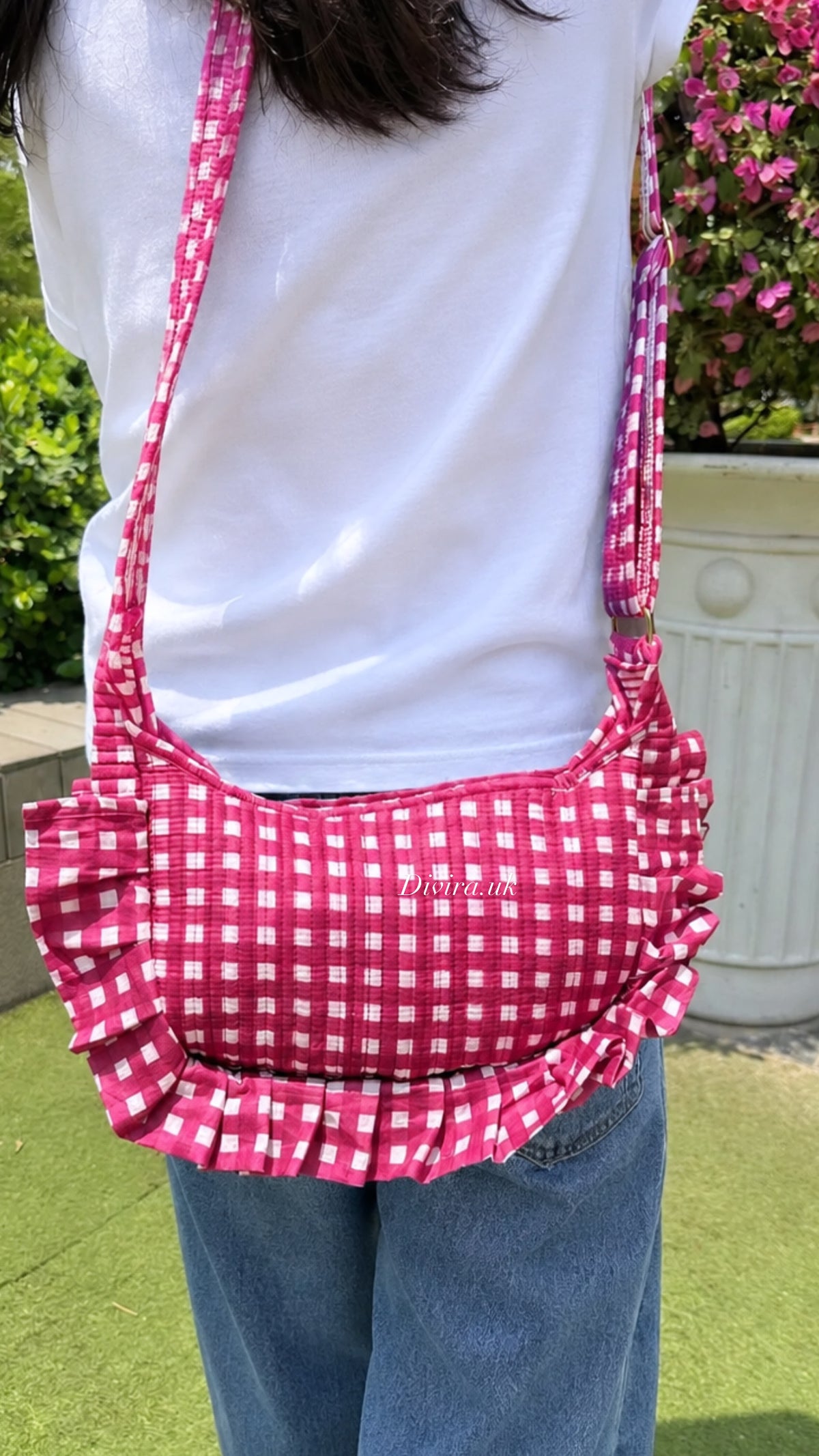 Berry Gingham Ruffle Bag