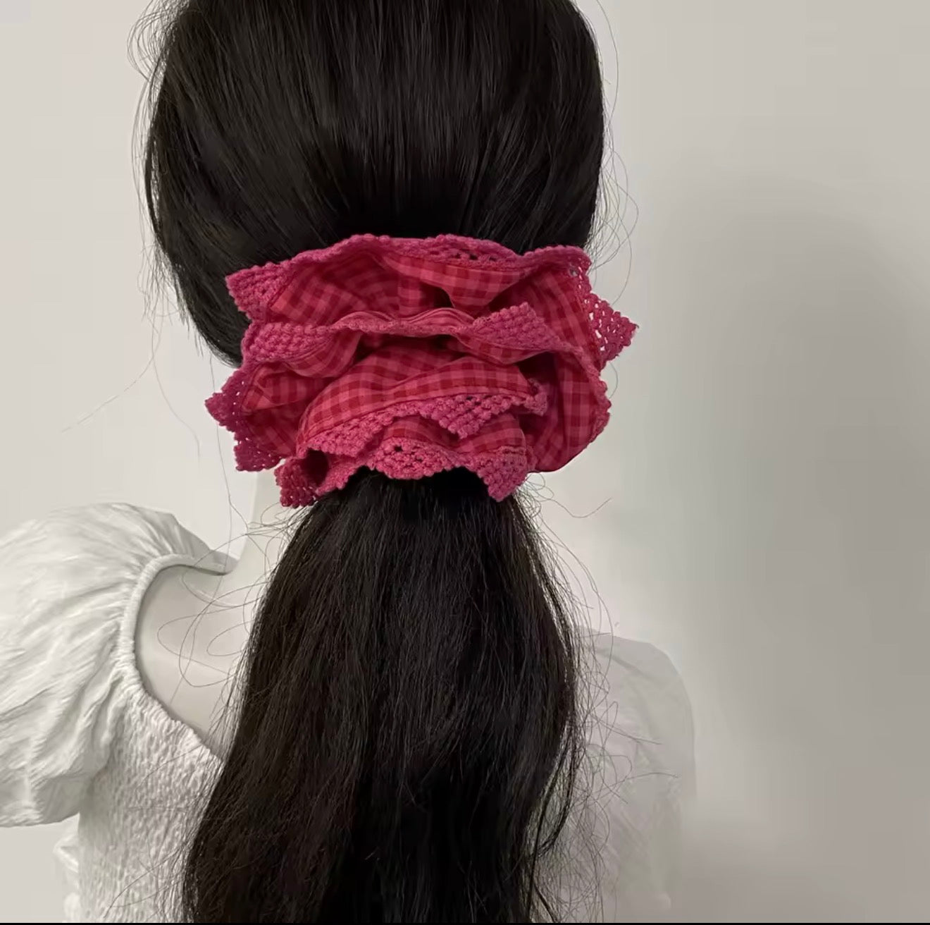 Rose Pink Gingham With Lace🎀🤍