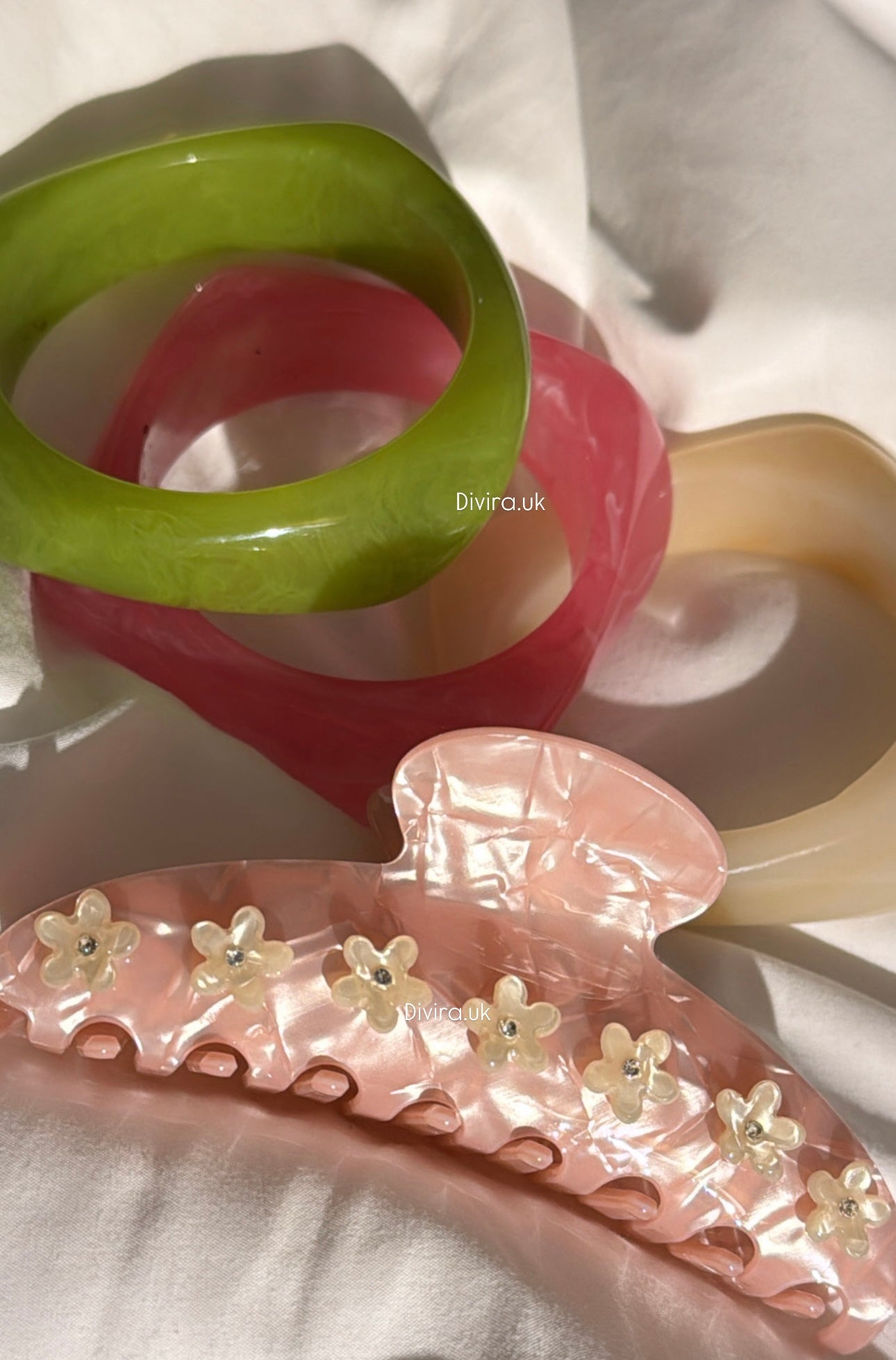 Pink With Beige Flowers Claw Clip