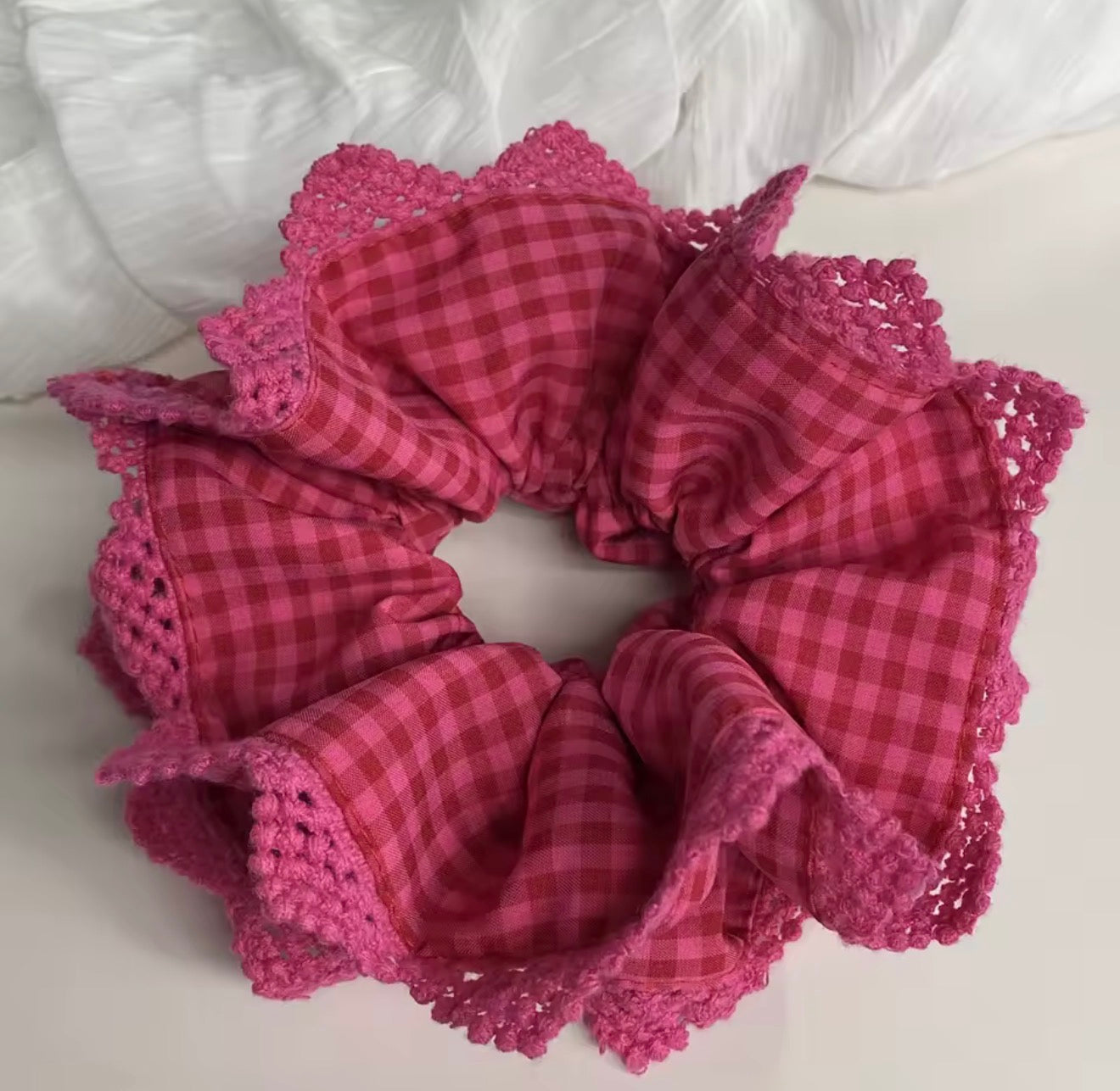 Rose Pink Gingham With Lace🎀🤍