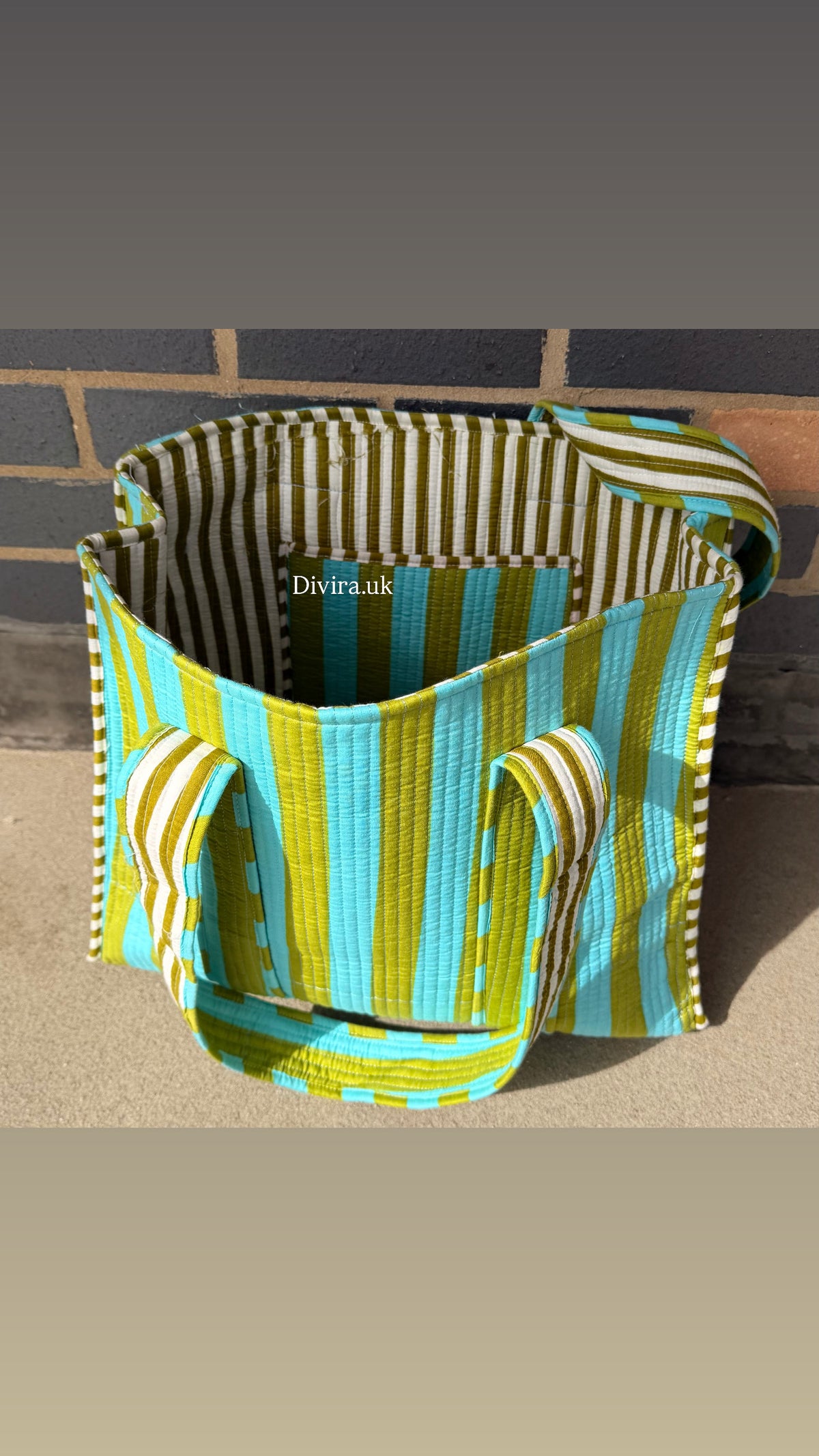 Green Blue Stripes Large Tote Bag