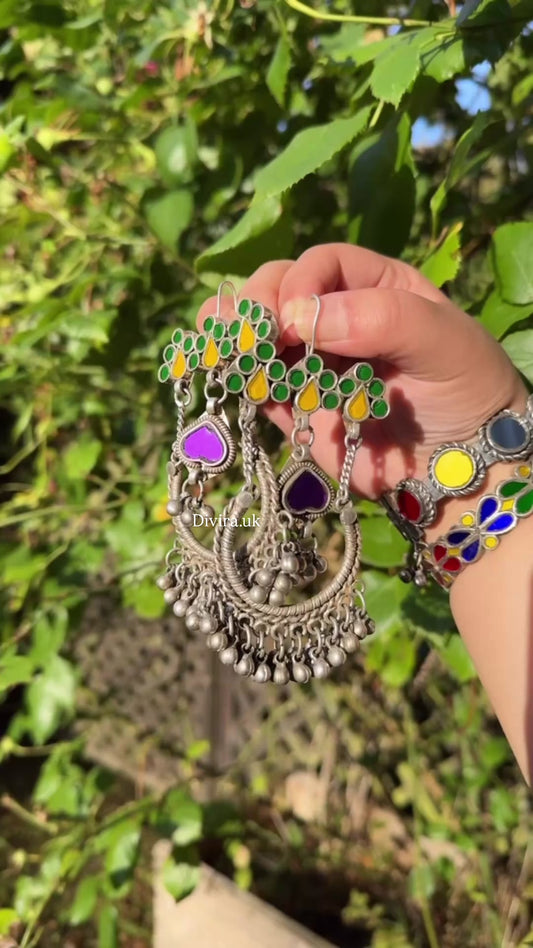 Purple Heart Mirror Earrings