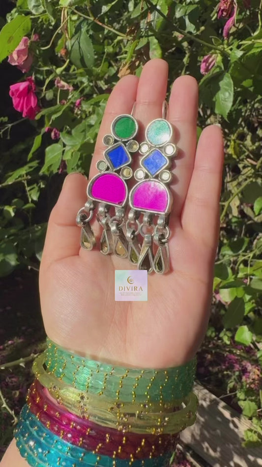 Green Blue and Pink earrings