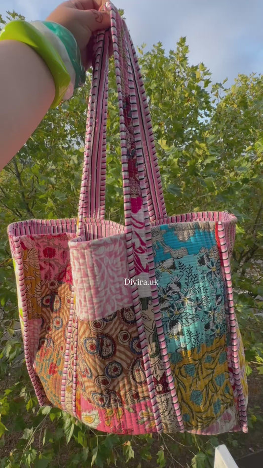 Large Patchwork Quilted Tote Bag